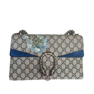 GG Supreme Monogram Blooms Mini Dionysus Shoulder Bag Beige Navy Vintage Blue